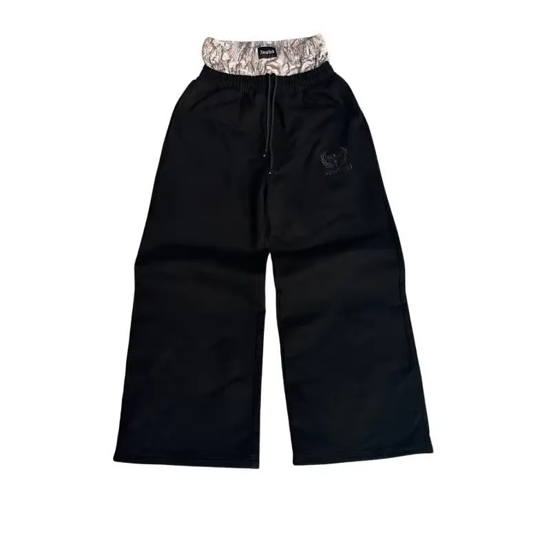 Men'S Y2K Retro Sports Pants Double Cuffs Embroidered Camouflage Pattern Unisex Loose Pants Wide Leg Pants Trendy Casual Street BiggOrange