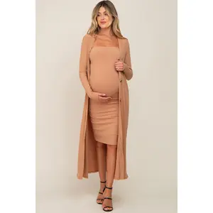 Camel Ribbed Maternity Dress Set