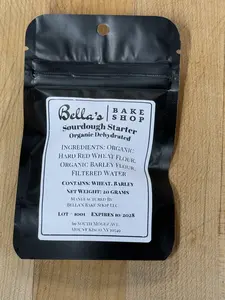 Bella’s Bake Shop’s Organic Dehydrated Sourdough Starter (20g) is award-winning (Martha Stewart-approved, Best Sourdough 2024). Just add water and flour to revive and bake amazing sourdough at home!