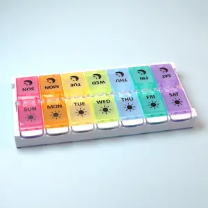 Rainbow Pill Dispensing Box 14-Compartment Press-Open 7-Day Colorful Pill Box Double Row Pop-Up Storage Easy Quick-Load Pill Box Household Portable Medicine Storage Box Dopamine Pill Boxes Large -Capacity Pill Dispensing Box Home