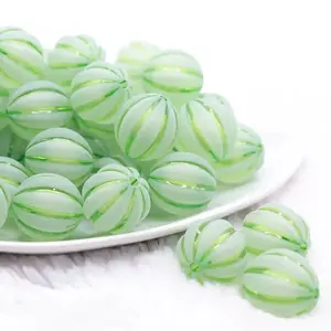 20mm Green Frosted Pumpkin Shaped Bubblegum Bead
