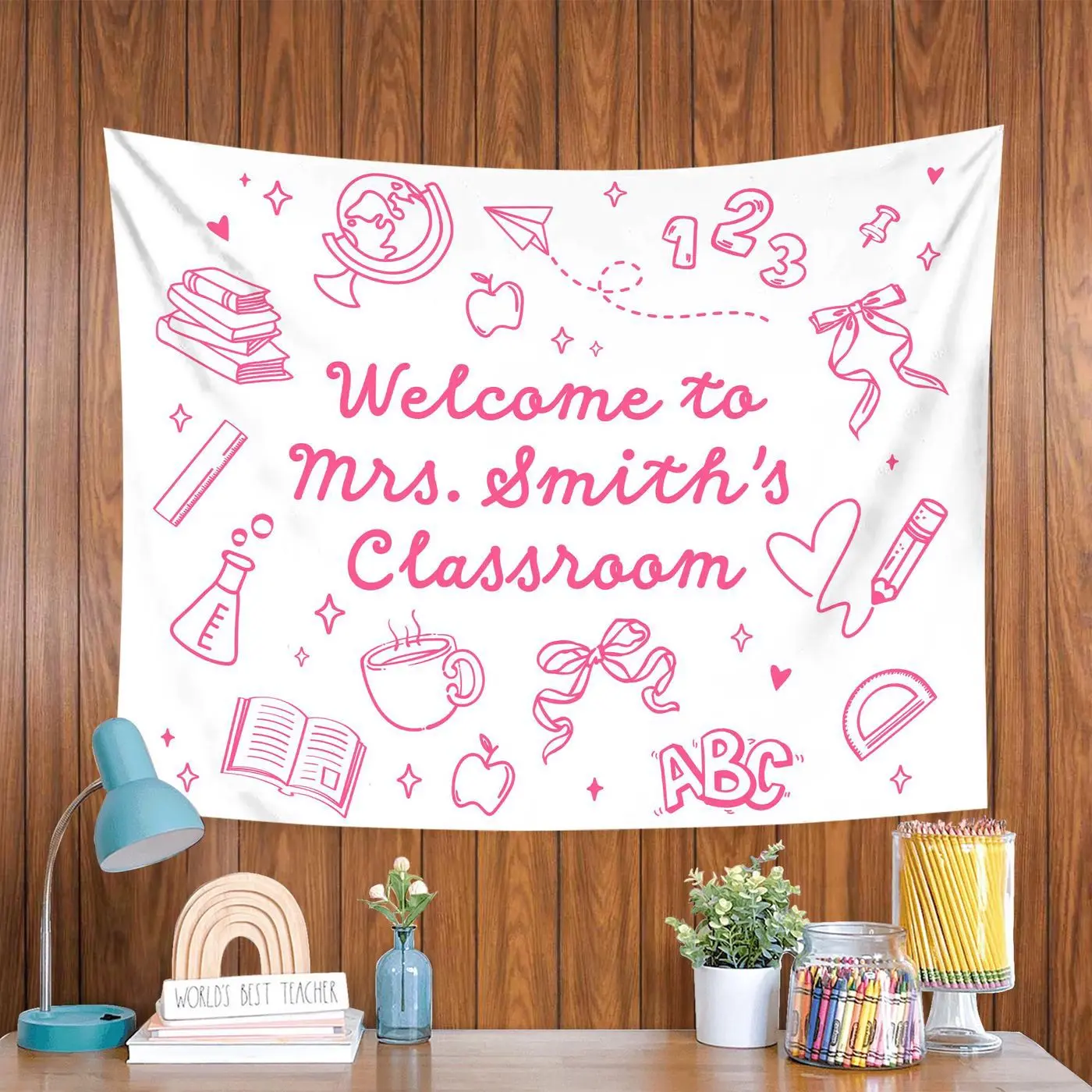 Personalized Teacher Classroom Tapestry, Teachers Name Classroom Banner, Groovy Classroom Decor, Gift for Teacher, Back to School Tapestry