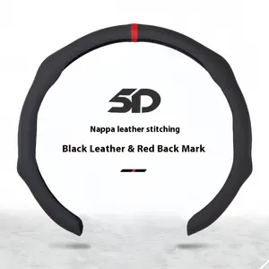 Nappa Leather 5D Universal Steering Wheel Cover with Centering Mark Quick Install Non Slip Breathable Ultra Thin Fit for All Seasons Automotive Accessory White Premium Quality Wheel Cover for  - Steeringwheelcover modern design