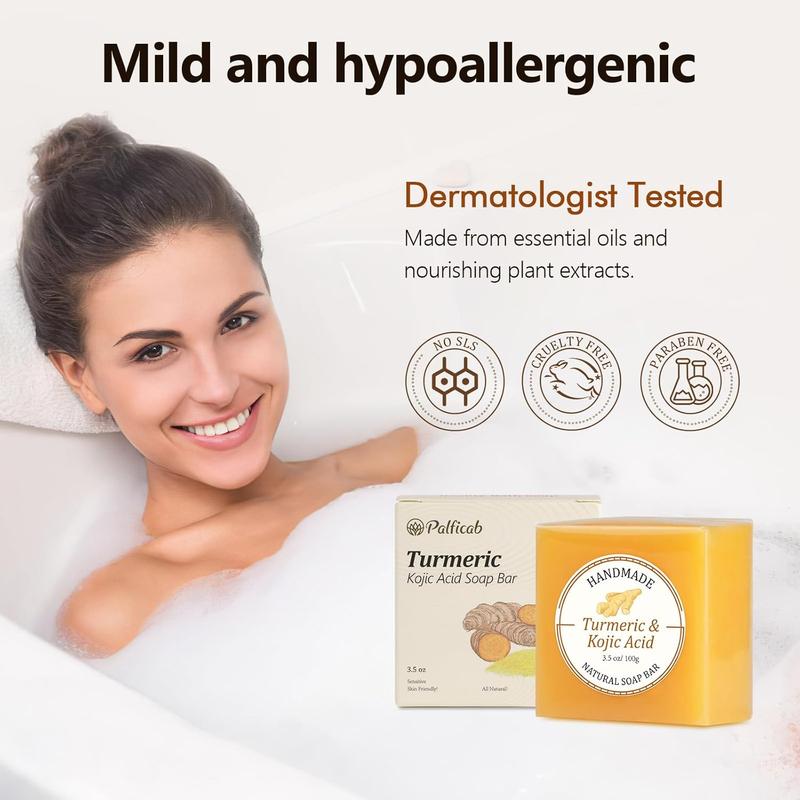 Kojic Acid Soap for Hyperpigmentation Dark Spots, Turmeric Soap Bar Skin Brightening Soap with Tea Tree Oil, Shea Butter, Coconut Oil &amp;   Vitamin C, Women Mens Bar Soap for Face Body - 3.5 oz