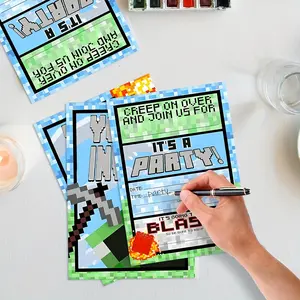 Pixel Theme Video Game Party Decoration, 20pcs Double Sided Invitations, Birthday Party Favors, Game Truck Party Supplies, Fun Party Cards