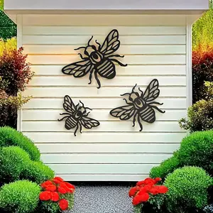 3-Piece Metal Bee Decor, 2D Wall Art Ornament, Fence Decoration, Office Decor, Halloween & Holiday Decor, Perfect Decorative Gift for Family and Friends
