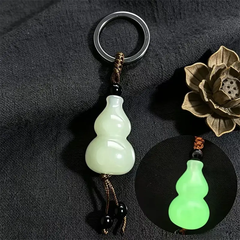Chinese Taoist-Inspired Glow-in-the-Dark Resin Keychain, Featuring Gourd, Lucky Pouch, Leaf, Pixiu Designs, Multiple Styles, Green Fluorescence, Symbols of Wealth, Good Fortune, Beauty Protection