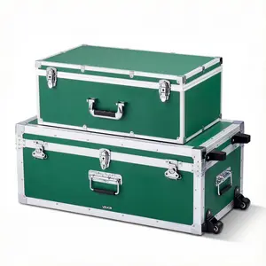 VEVOR Metal Storage Trunk, Summervibes,Summervibes, Set of 2, Wooden Suitcase Storage Boxes with Padlocks, Large Trunk Includes Casters and 3 Metal Handles, Decorative Store Chest with Lids for Travel, Apartment, Dorm, Green