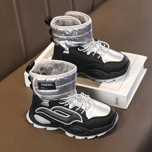 European and-End Light Luxury Boys' Snow Boots, Girls' -Lined Thickened Shoes, Boys'-Top Snow Sneakers