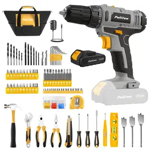 Pulituo 20V Cordless Drill Set with 2000mAh Lithium-ion Battery 2-Speed Settings 266 In-lb Torque 119-Piece Kit LED Light USB Type-C Charger Portable DIY Home Toolbox