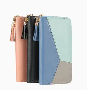Women's Vintage PU Leather Long Wallet with Multi-card Slot RFID Blocking Flower Buckle Large Capacity Contrasting Color Splicing Handheld Clutch Purse for Daily Use