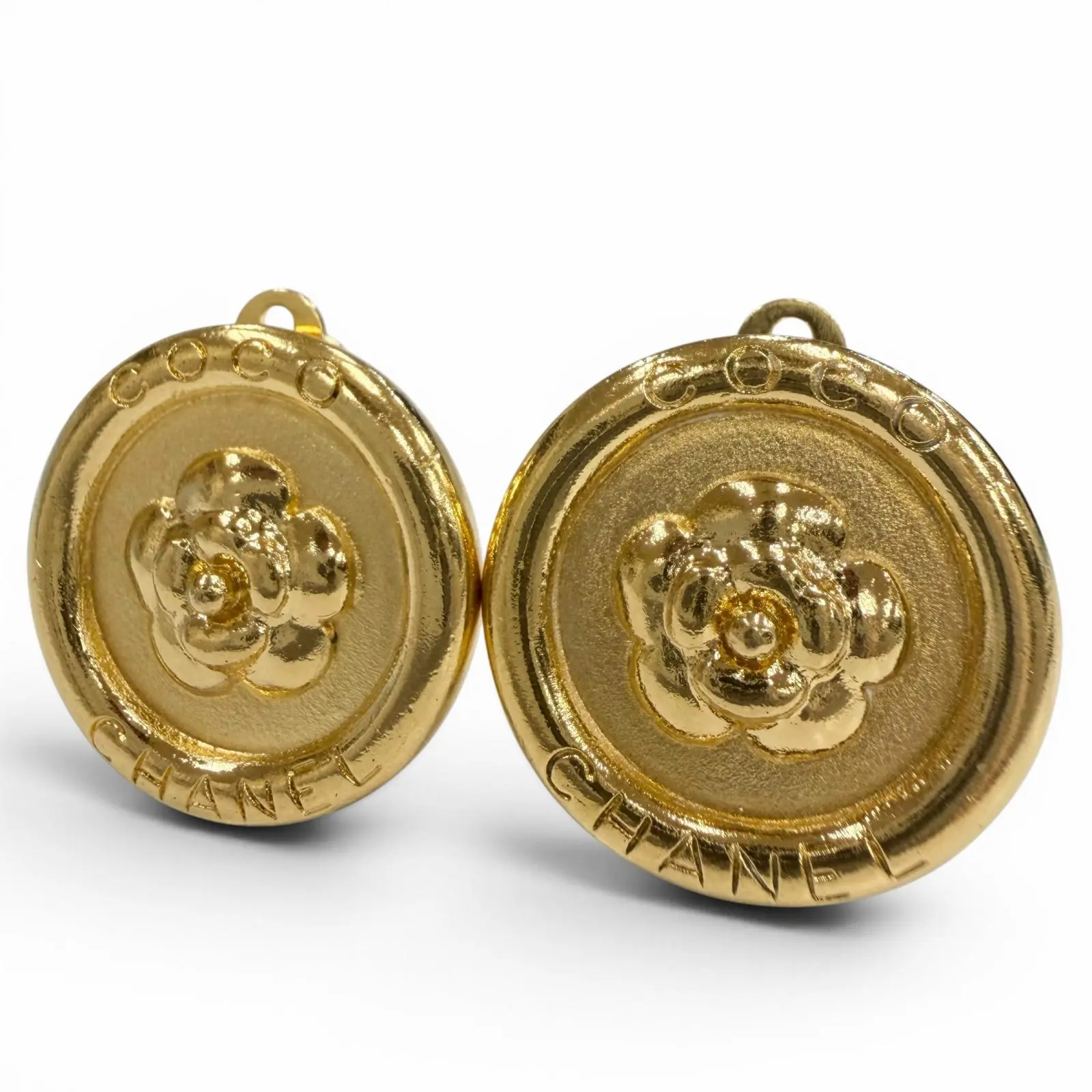 Pre-owned CHANEL Gold-plated Small Leather Goods Camellia Earrings