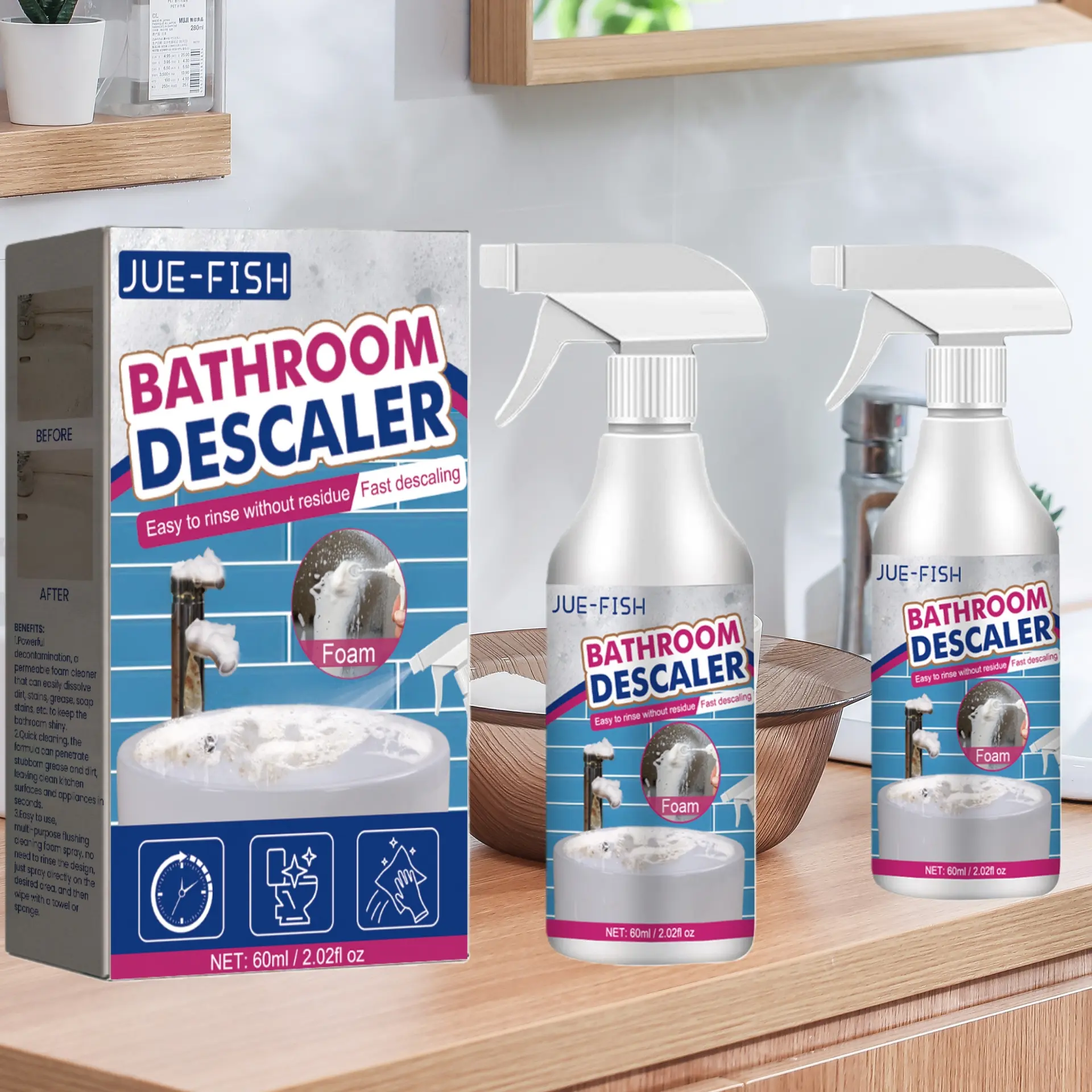 Bathroom Cleaner Stainless Steel Sink Stain Remover Shower Room Bathtub Glass Water Scale Cleaning Agent, Effective Bathroom Maintenance Solution, Foam Cleaner
