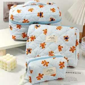 3 Pieces Beige/Blue Cute Bear Travel Cosmetic Bag, Makeup Pouch, Multi-Size Skin Care Storage Bag, Large Capacity Toiletry Bag, Foldable Cosmetic Storage Bag, Can Hold Phone Case, Toilet Paper, Phone, Suitable for Women, Students, Mothers, Holiday Gifts