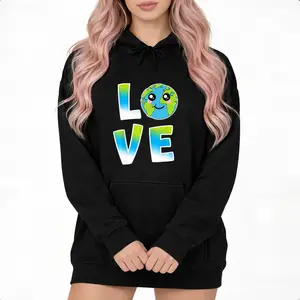 Eco-Friendly Long Sleeve Hoodie for Earth Day - Unisex Casual with Earth and Environmental Prints