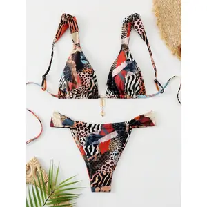 Women's Summer Beach Leopard Print Sexy Bikini Set, Random Print
