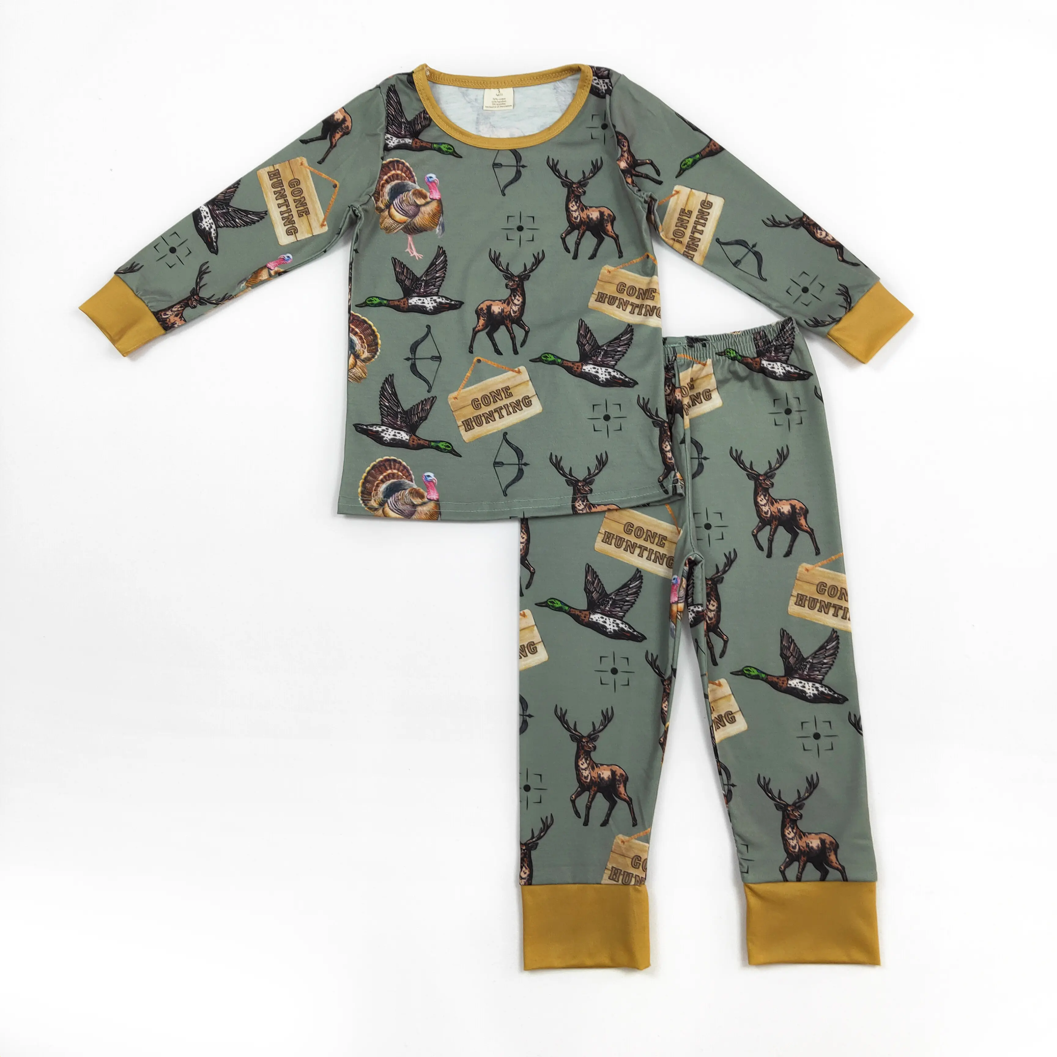 Kids' Gone Hunting Print Long Sleeve Casual Comfy Pajama Set, Age-Tagged Toddler Pajama Clothes, Boys' Sleepwear