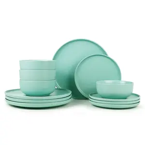Alessandra Matte Mint 12-Piece Stoneware Dinnerware Set