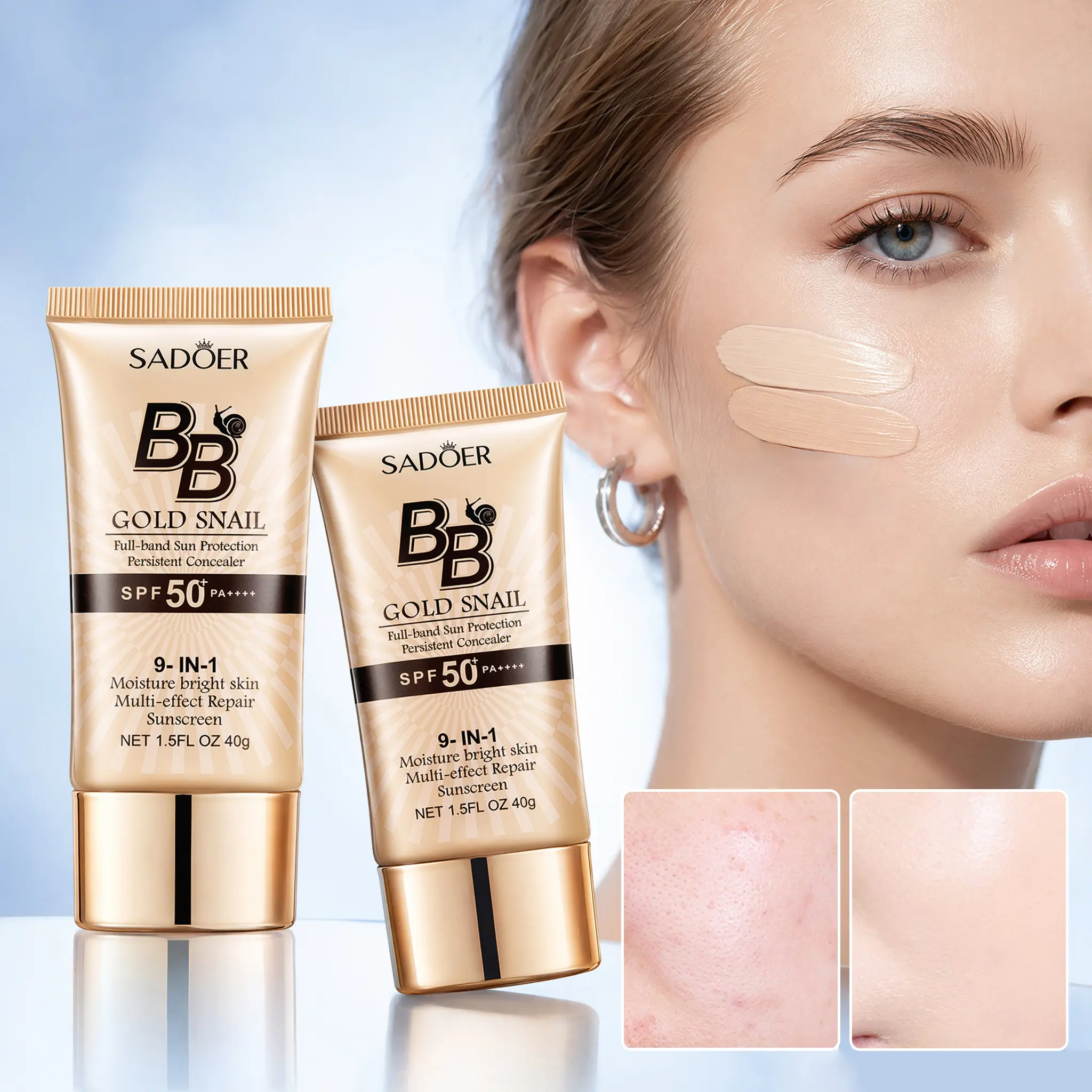 Snail BB Cream Moisturizer - High-Coverage, Waterproof & Matte Finish, Alcohol-Free Hydrating Daily Cosmetic for Oil Control