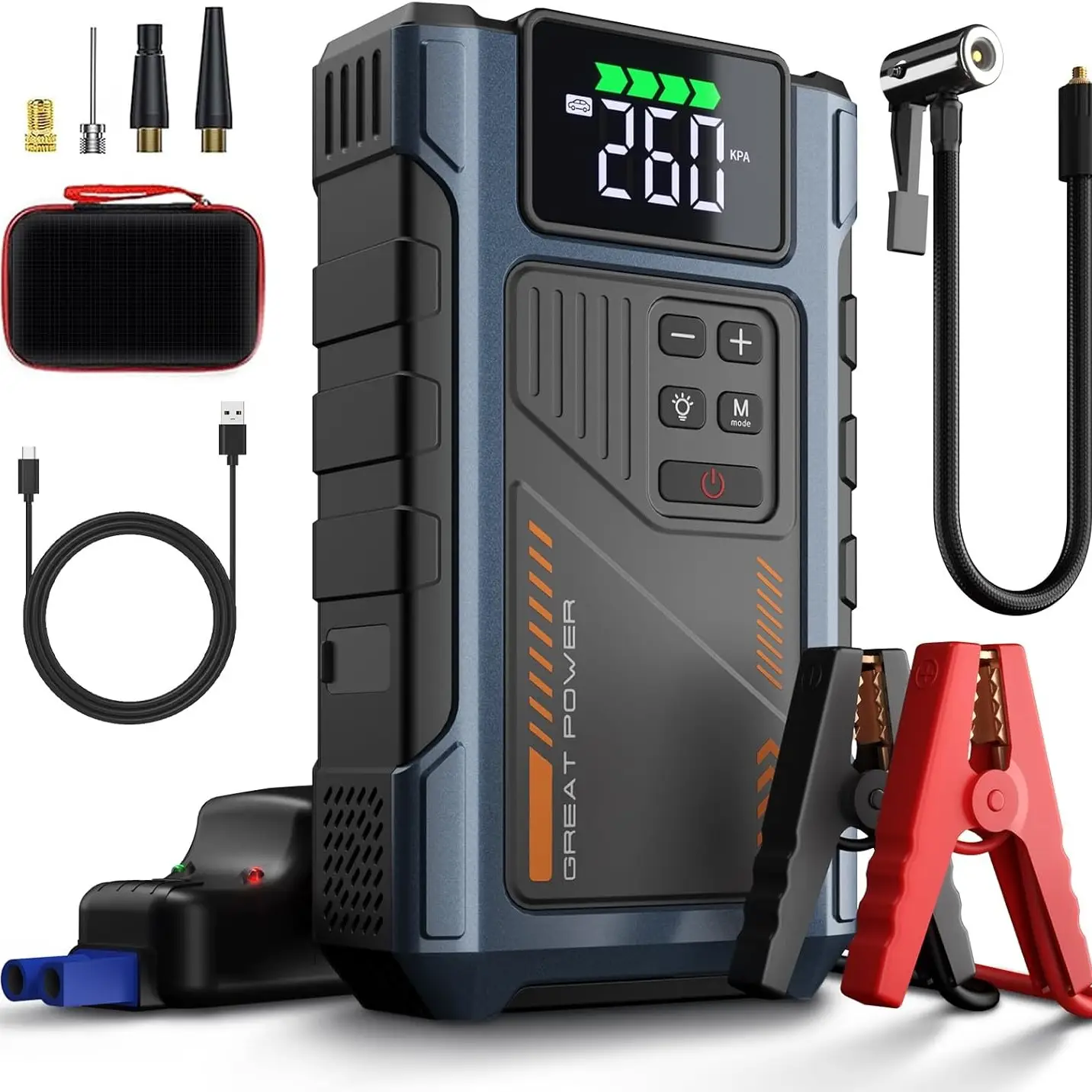 Car Battery Charger Jump Starter with Air Compressor, 3000A Jumper Box for Car Battery Portable Booster Jump Pack, 12V Jumpstart Combo 150PSI Car Tire