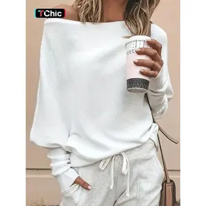 Women's Plain Asymmetrical Hem Boat Neck Batwing Sleeve Sweater, Casual Long Sleeve Jumper for Spring & Fall, Women's Knitwear for Daily Wear（gift）Gift
