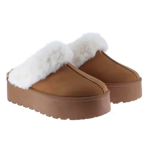BELOVELY Cozy Fall Slippers for Women  | Women's Faux Fur Slip-On Platform Winter Mules | Fluffy Suede Comfort Slip-On Shoes Women's Fluffy snow boot[snowboosts-13] Girl Walking Shoes Footwear Flipflop Slide Soft Women's Fluffy casual warm indoor comfort