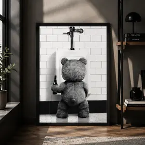 Ted Movie Poster – Teddy Bear Black & White Canvas Print, Funny Wall Art for Bathroom, Restroom, Nursery & Kids Room, Eco-Friendly Fade-Resistant Waterproof Décor for Home, Hotel, Restaurant & Bar