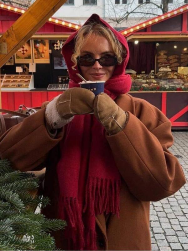 Women'sWinter scarf Solid Color Regular Faux Cashmere Scarf, Suitable For Seasonal Transition hijab, Daily Wear, Windproof And Warm, Red For Christmas Scarfs, Soft Warm Shawl