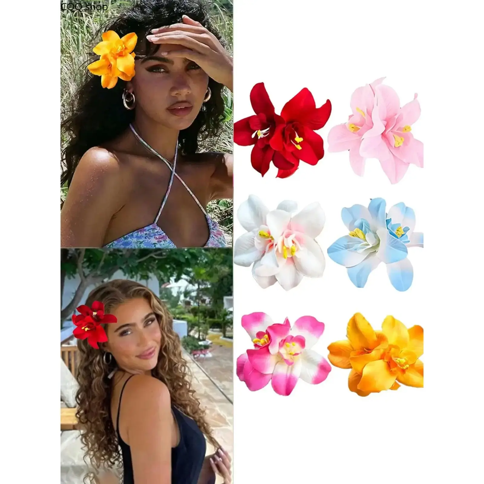 6Pcs Tropical Gerbera Daisy Hair Clips, vibrant Hawaiian floral accessories for women. Cute large flower design, perfect for vacation and daily styling