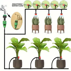 Adjustable Drip Irrigation Kit for Gardens, 16.4ft to 197ft Hose Length, Easy Install Plant Watering System with Connectors, Efficient Irrigation Solution