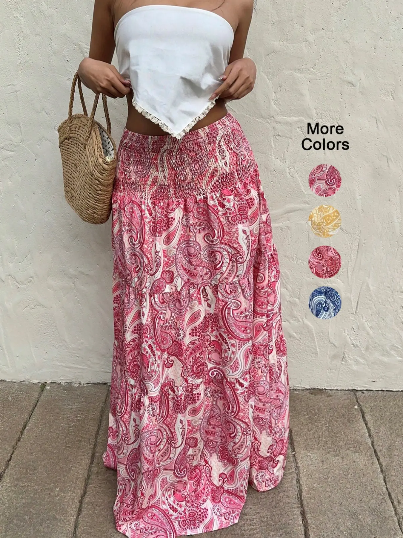Women's Paisley Print Boho Fitted Waist Maxi Skirt, Comfortable Woven Fabric, Perfect for Vacation, Casual & Everyday Wear, Casual Comfy Skirt for All Seasons, High Waisted Skirt, Bohemian, Boho Fashion Skirt, Boho Skirts
