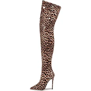 Thigh high boots for women striped Back zipper Burgundy Zebra Print Over the knee Sexy gold white pointed toe Cow Print leopard Magenta stiletto heel