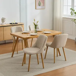 4 Dining Chairs,Modern Fabric Upholstered Kitchen Side Chairs,Curved Backrest Dining Chairs with Oak Legs,Armless Dining Chair Set of 4 for Dining Room