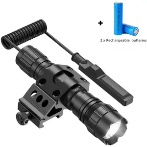 Flashlight 1200 Lumen Matte Black LED Light with two Flashlight Mount and Pressure Switch and Two Rechargeable Batteries Included