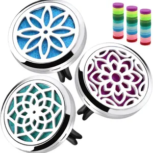 Car Diffuser Vent Clip - 30mm Aromatherapy Essential Oil Car Diffuser Vent Clips with 36 Refill Pads (3 Lotus Vent Clips, Metal)