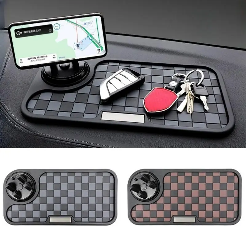 2-in-1 Dashboard Anti-Slip Mat with 360-Degree Rotation Phone Mount, PVC Key Storage Car Accessories Interior