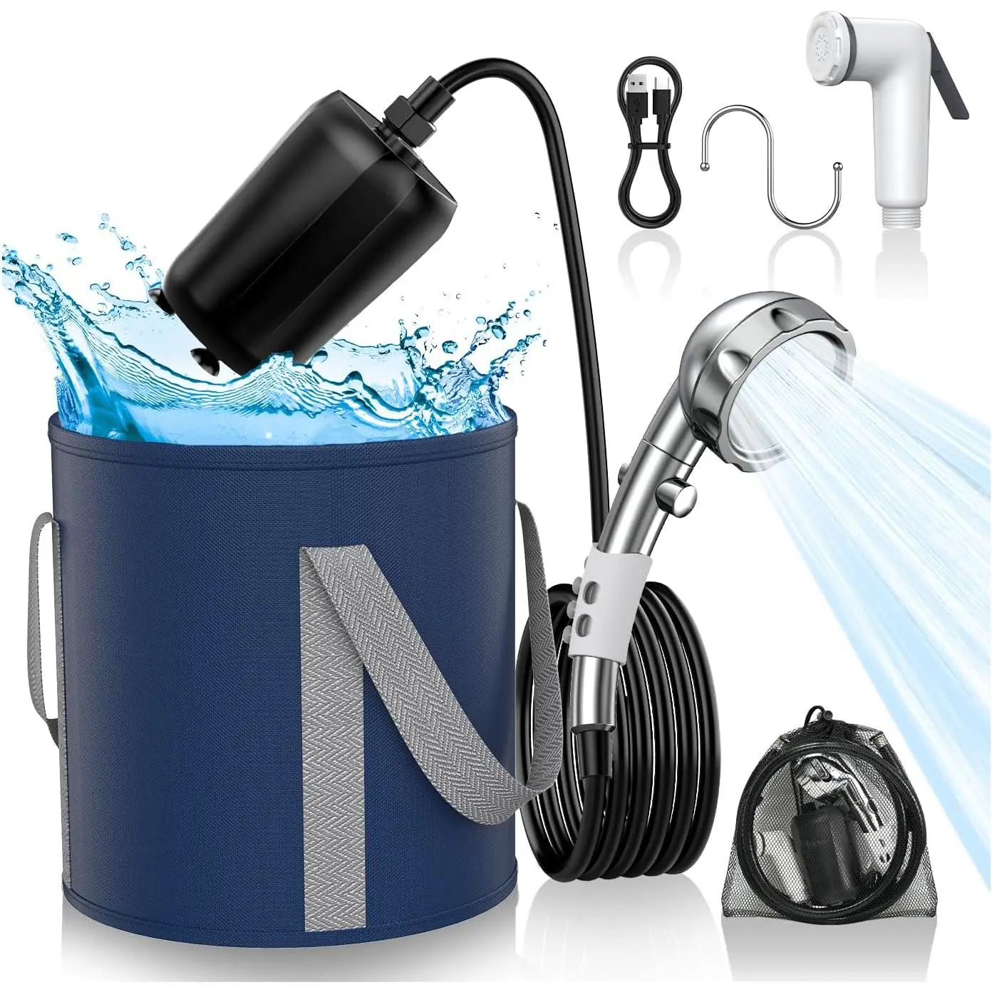 Portable Shower Camping,9000mAh Rechargeable Shower Pump with Digital Display,Adjustable Shower Head and Folding Bucket Outdoor Shower for Camp,Hiking Beach,Travel,Car Washing,Pet Bath,Garden travel camp picnic Collapsible Silicone Camping Bowls Set porta