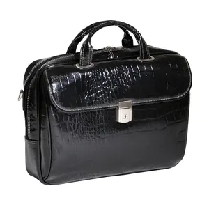 212 MAIN Men's Medium Black Italian Leather Briefcase - Includes Shoulder Strap and Padded Sleeve