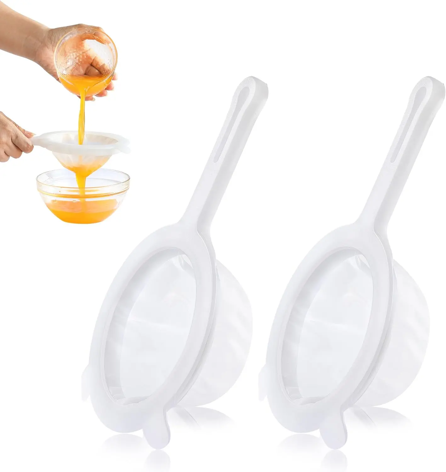 2PCS Plastic Fine Mesh Strainer, Nylon Ultra Strainer for Juice, Coffee, Honey, Milk, Nut Milk with Handle (120+200Mesh)