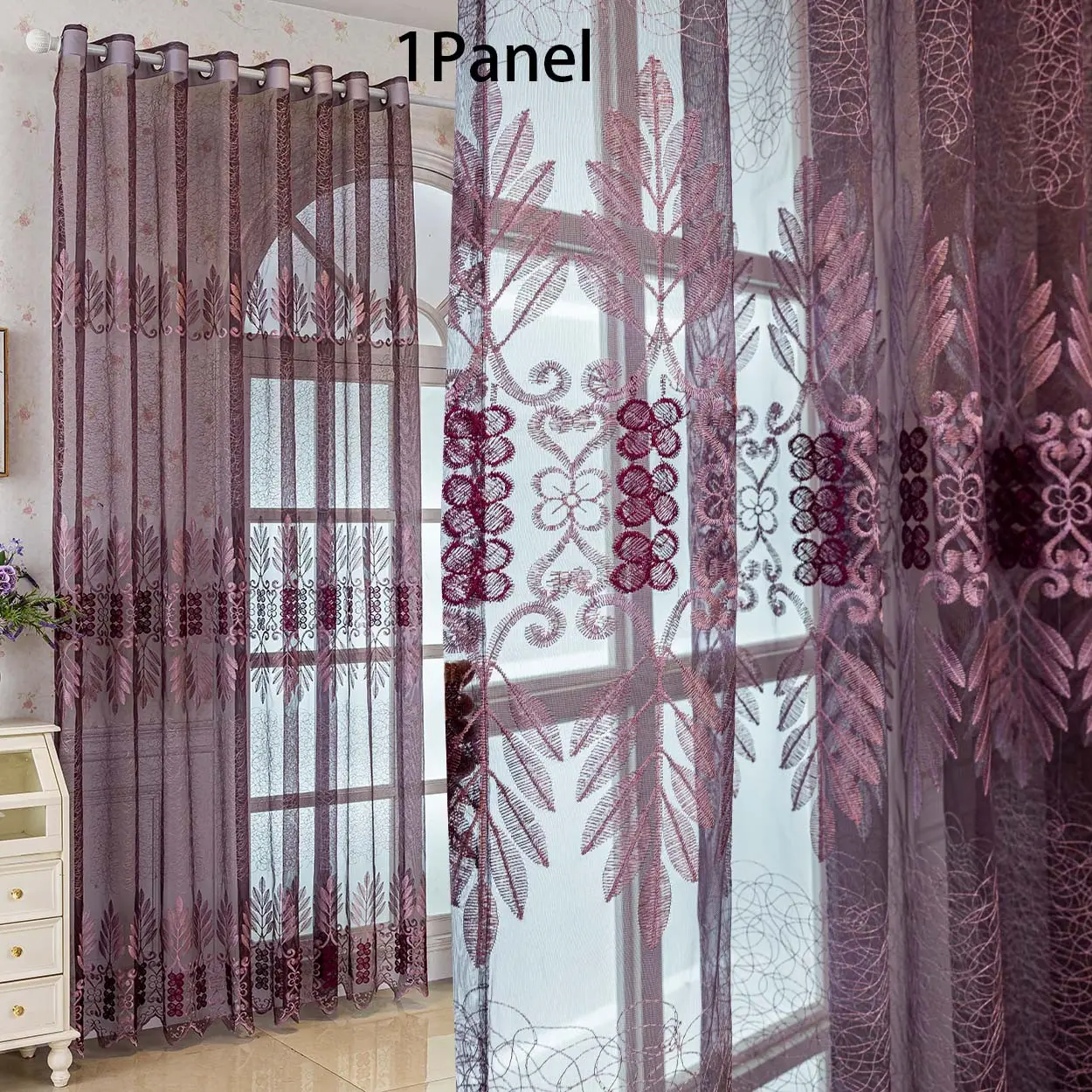 Vintage Elegant Embroidered Transparent Curtain, Ring Suspension, Lightweight Flowing, Living Room Bedroom Floor-Length Curtains, Home Decoration Curtain, Net Curtains, Enhance Home Decor Atmosphere