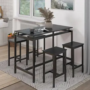 5-Piece Counter Height Dining Table Set for 4, Bar Table Set with 4 Bar Stools, Space-Saving Kitchen and Dining Set for Breakfast Nook, Small Spaces, Apartment, Black
