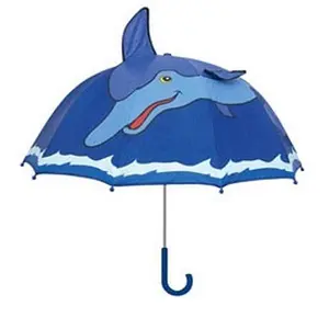 212 MAIN Child-Sized Whimsical Dolphin Print Blue Umbrella, Nylon Fabric, Rain Protection