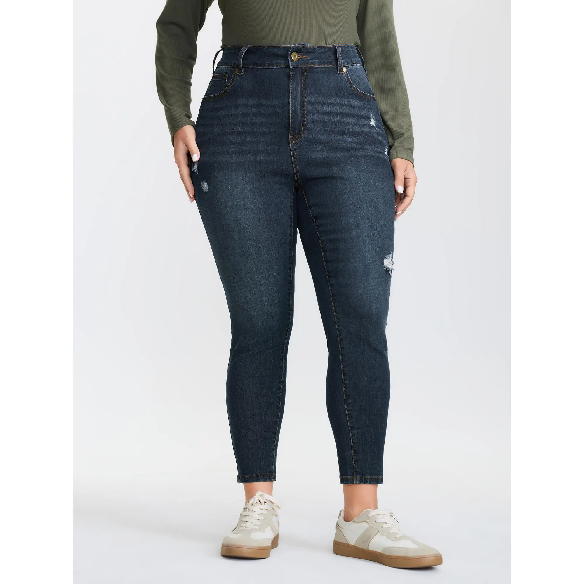 BLOOMCHIC Women's Plus Size Stretchy Mid-Rise Spandex-Cotton Fabric Skinny Jeans, Butt-Lifting Butt Shaping Sculpting Pants with Pockets, Summer Turn-Up Design, M-6X Plus Size Clothes 2026 Fit Womenswear,Summerfinds, Bottoms, Plus Size Fashion