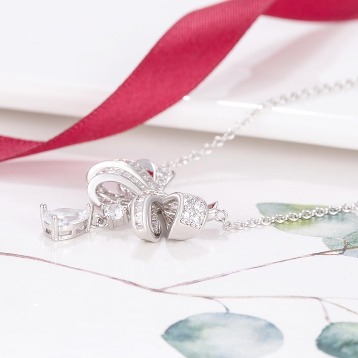 Elegant Sparkling Bow Pendant Necklace for Women, Dainty Ribbon Charm with Teardrop Drop, Luxury Statement Jewelry for Wedding, Party, Prom, Perfect Gift for Girlfriend, Birthday, Valentine's Day, Trending Fairy Aesthetic Accessory