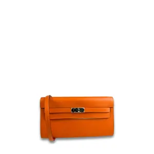 Pre-owned HERMÈS Leather Small Leather Goods Epsom Kelly Wallet To Go Orange H