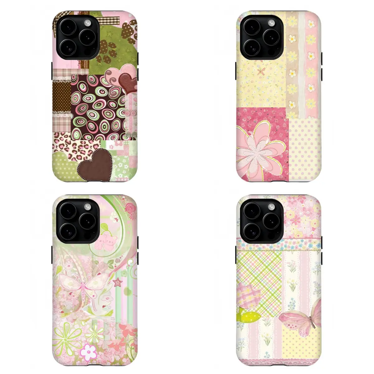 Cute Cottagecore Custom Patchwork Shock-Absorbing Wireless Phone Case - Vintage Soft Pastel, Shabby Chic Floral, Swan Design Polycarbonate Resistance Cover For iPhone 11-17 Pro Max, Samsung S22-S26 (Gift For Her)