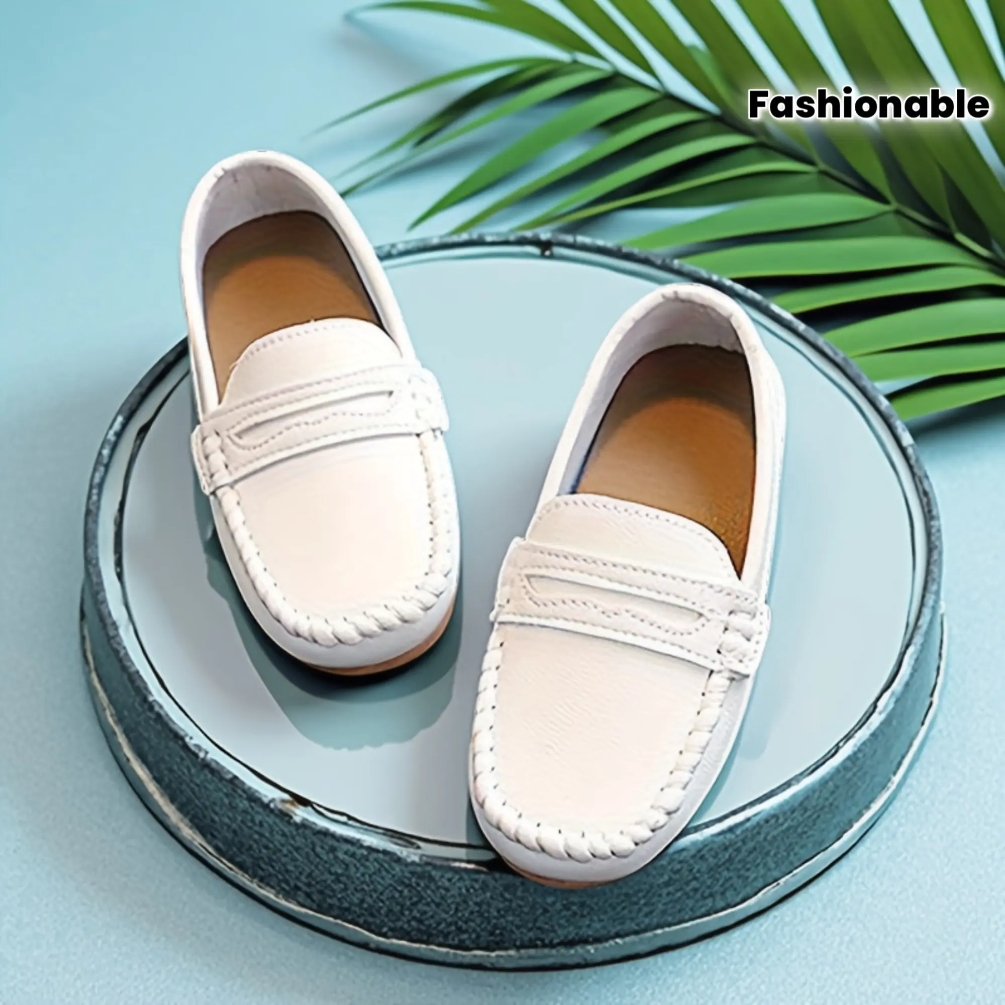 Toddler Boys' British Look Fashionable Slip-On Leisure Shoes - Solid Color Leather-Rubber Soft-Sole, Light Casual, All-Seasons, Easy On/Off Synthetic Flats, US 5 Kids' Footwear,sohochic