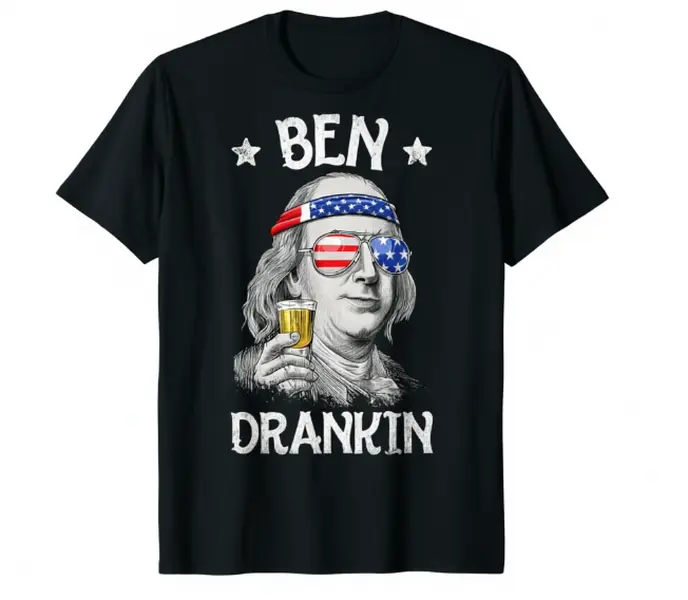 Funny Ben Drankin Benjamin Franklin Beer Tshirt Summer Cool 100% Cotton USA Independence Day Humor Graphic Daily Outfit Unisex