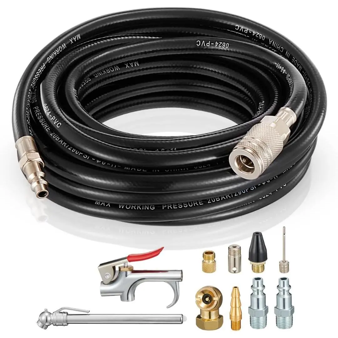 1/4 Inch Quick-connect Air Accessory Kit - Comprehensive Air Compressor Hose Tool Set Including Coiled Hose, Blow , Tire Gauge, Quick Connect Air Fittings, And Air Chuck
