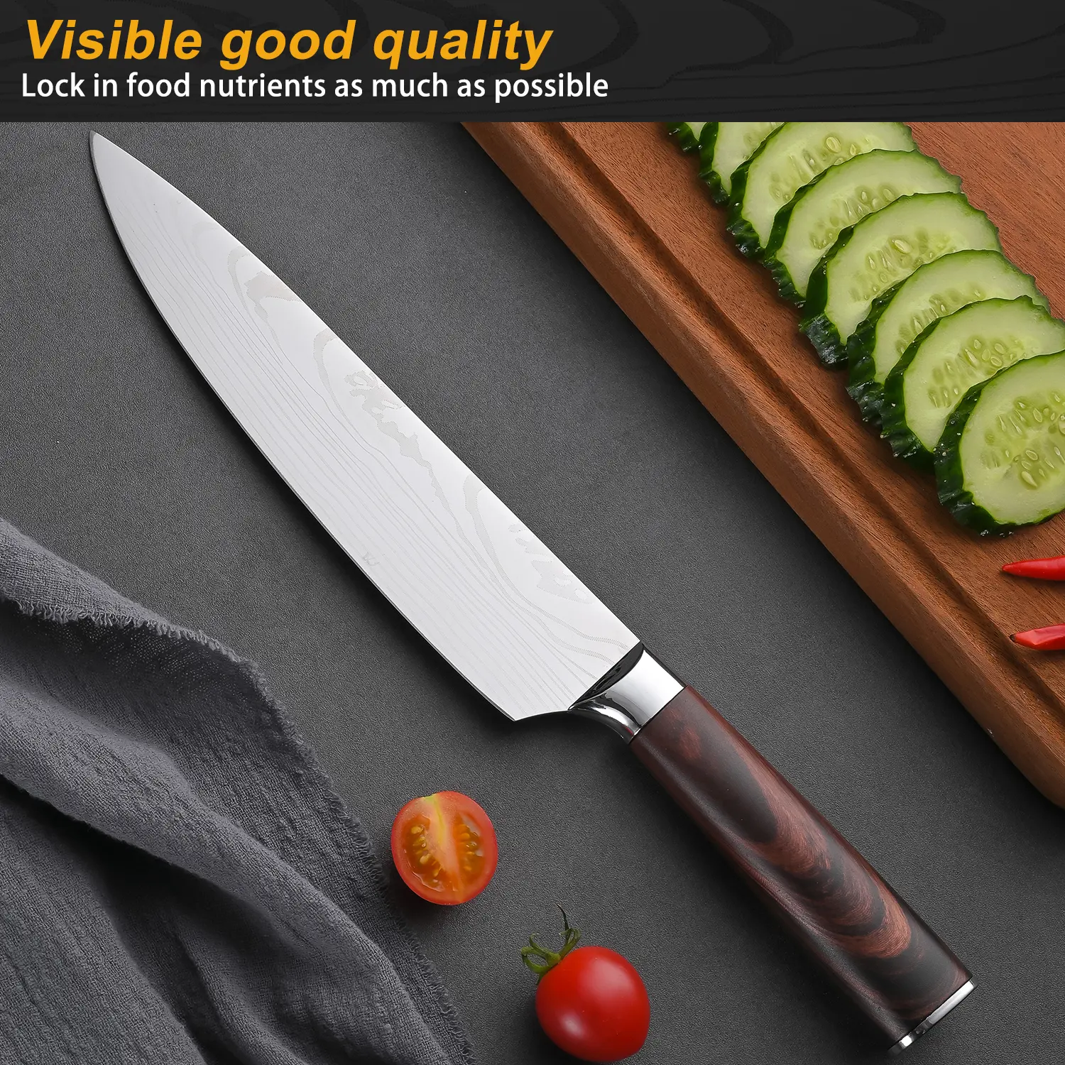 13 inch chef's knife, sharp for cutting meat, chopping vegetables, slicing fruit, laser patterned blade, home kitchen, camping barbecue,